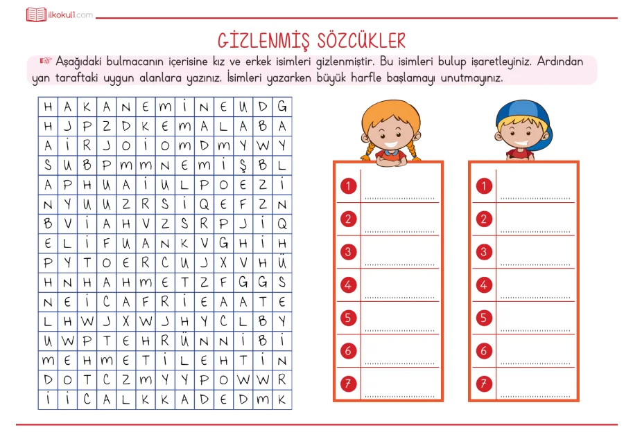 1. Sınıf Türkçe Bulmaca Etkinliği kapak görseli