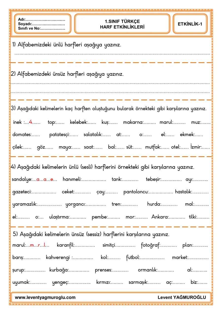 1. Sınıf Türkçe Harf Etkinlikleri 1 kapak görseli