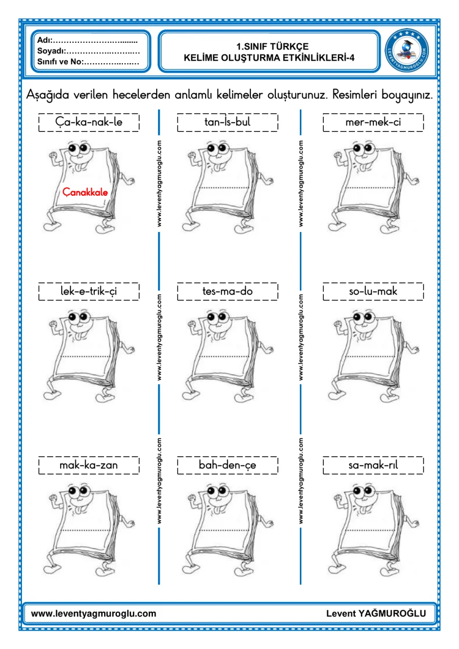 1. Sınıf Türkçe Kelime Oluşturma Etkinlikleri 4 kapak görseli