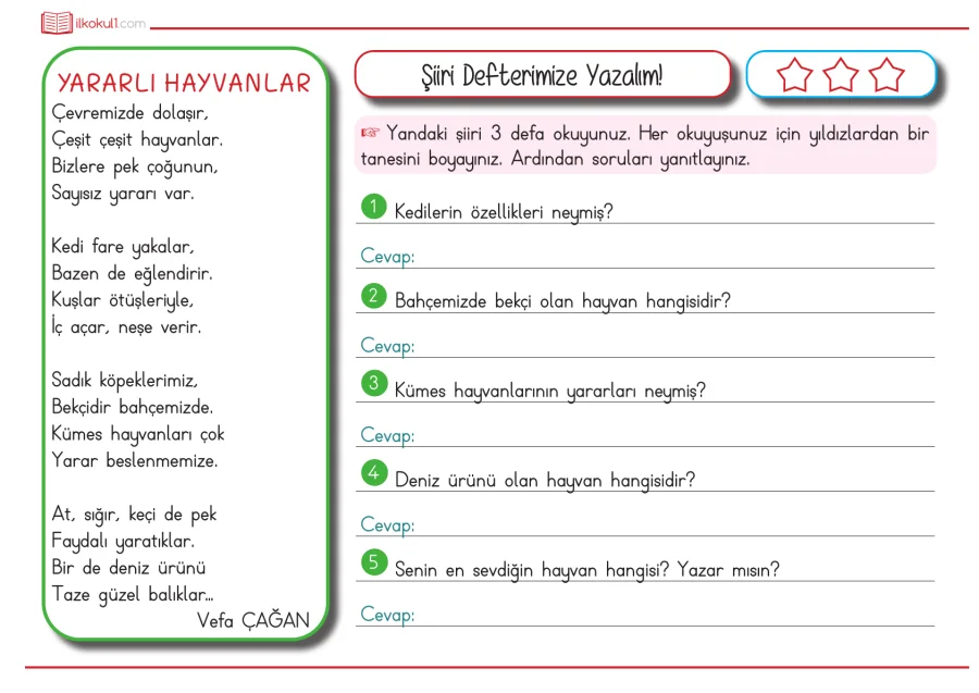 1. Sınıf Türkçe Şiir Okuma Anlama Etkinliği kapak görseli