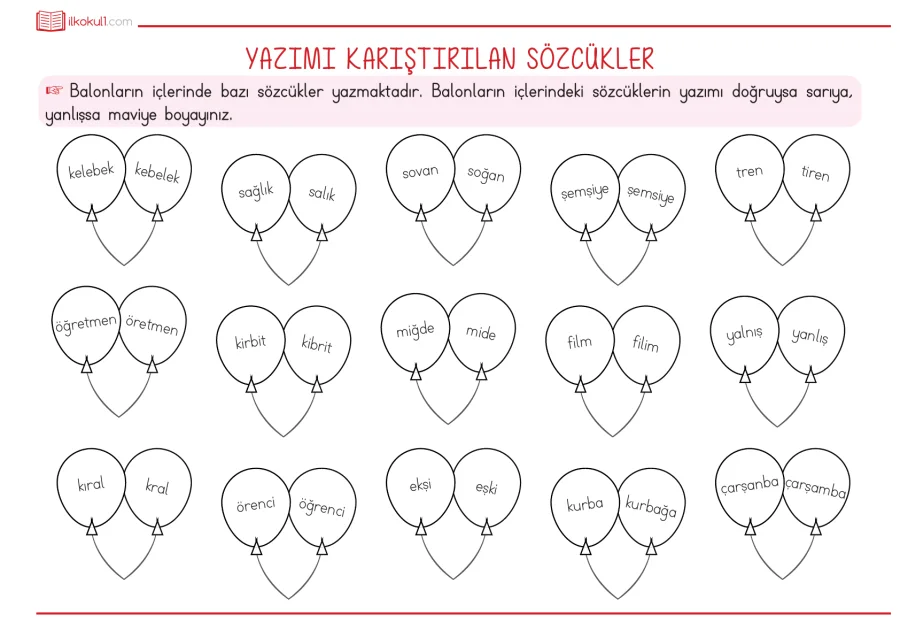 1. Sınıf Türkçe Yazımı Karıştırılan Sözcükler kapak görseli