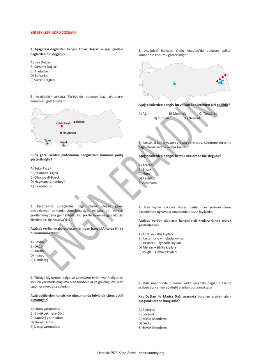 1 YER ŞEKİLLERİ SORULAR ENGİN ERAYDIN kapak görseli