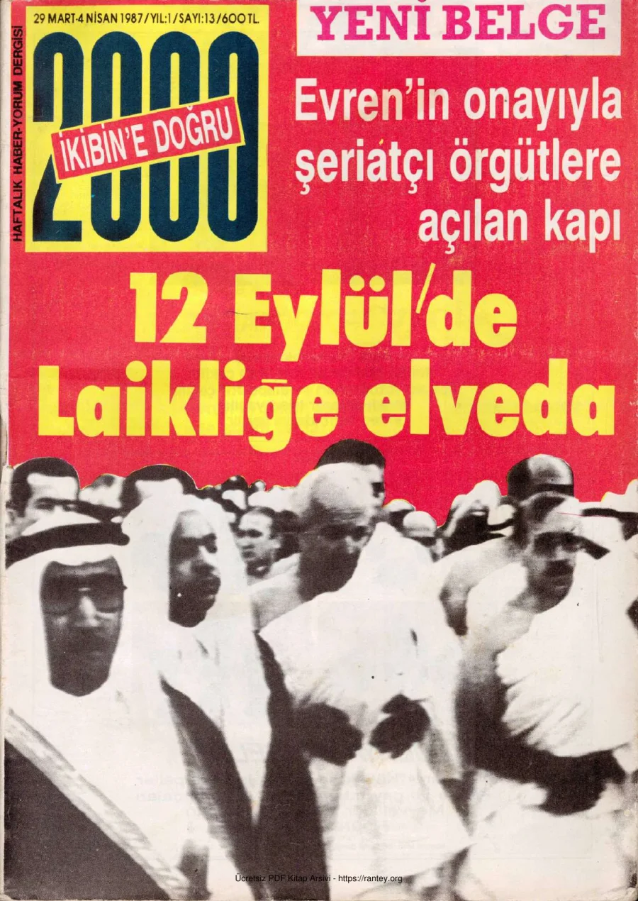 2000e Doğru Yıl 1 Sayı 13 29 Mart 1987 kapak görseli
