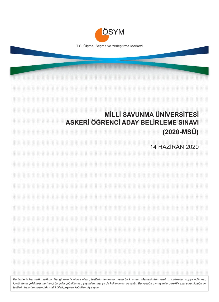 2020 MSÜ Askerî Öğrenci Aday Belirleme Sınavı kapak görseli