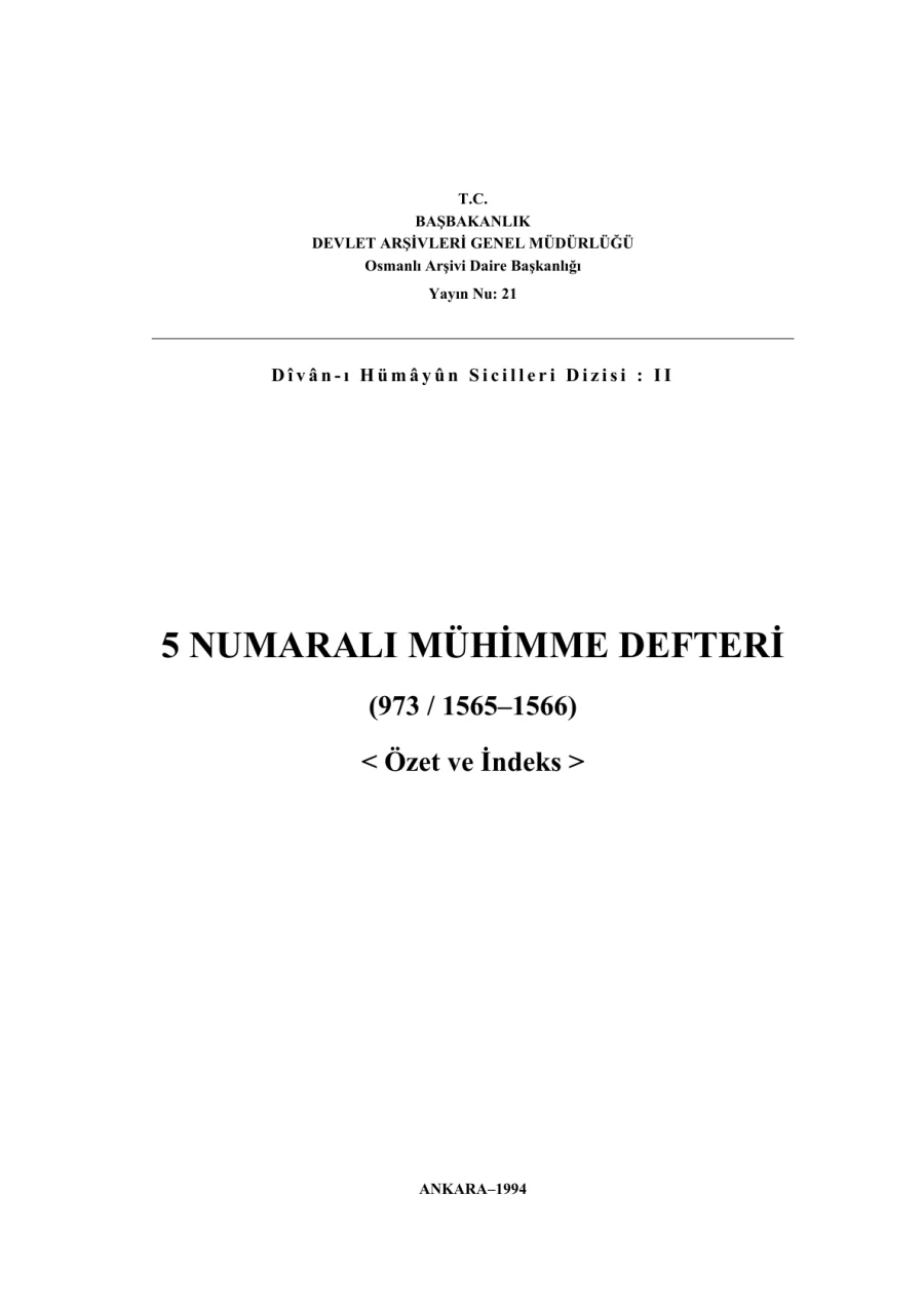5 Numaralı Mühimme Defteri (973/1565-1566) kapak görseli