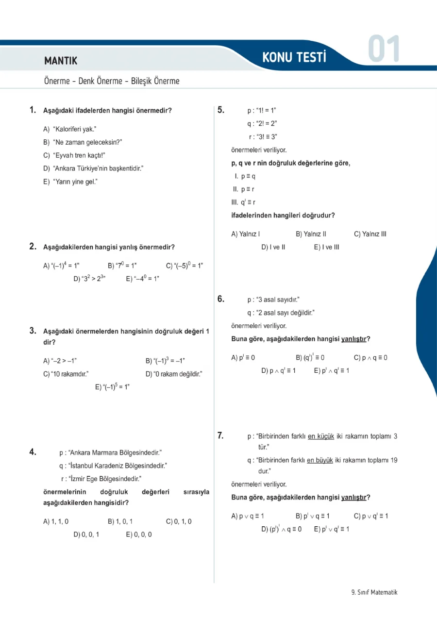 9. Sınıf Matematik Multitest PDF kapak görseli