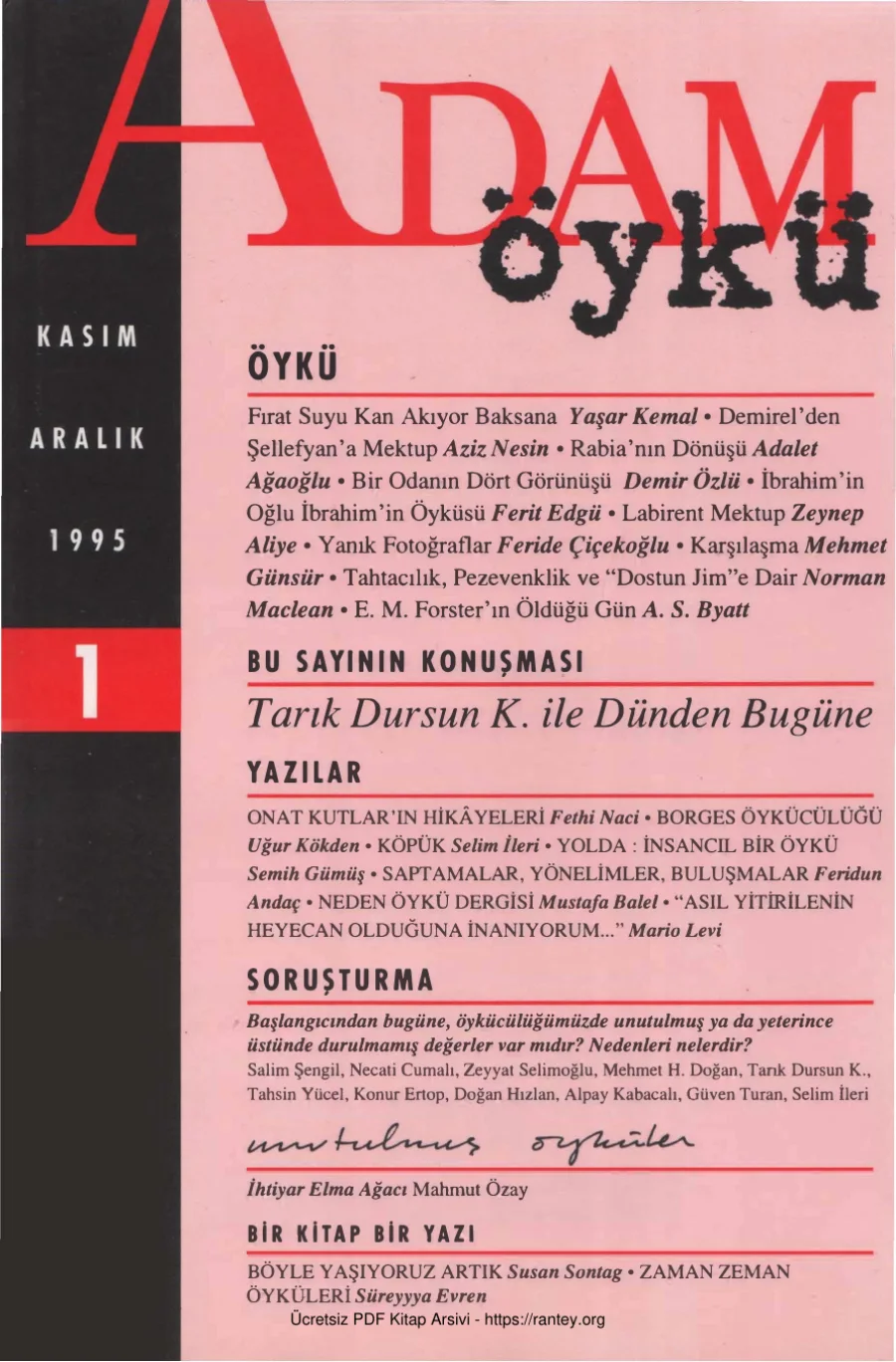 Adam Öykü Sayı 01 Kasım Aralık 1995 kapak görseli