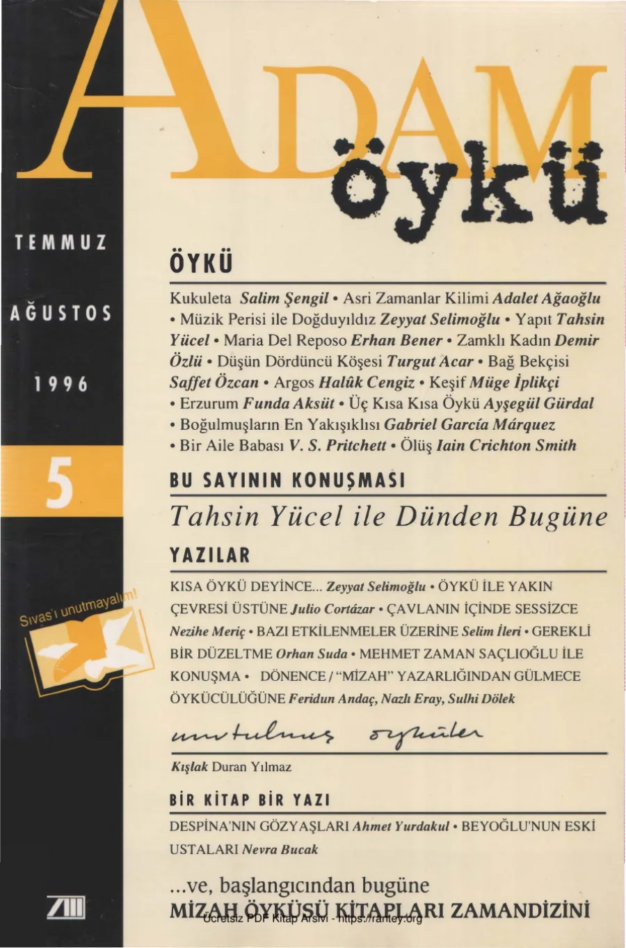 Adam Öykü Sayı 05 Temmuz Ağustos 1996 kapak görseli
