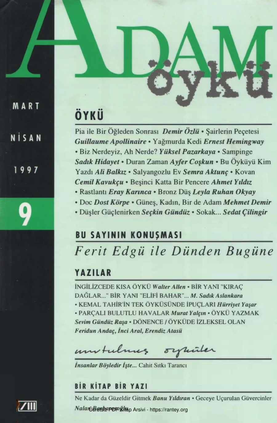 Adam Öykü Sayı 09 Mart Nisan 1997 kapak görseli