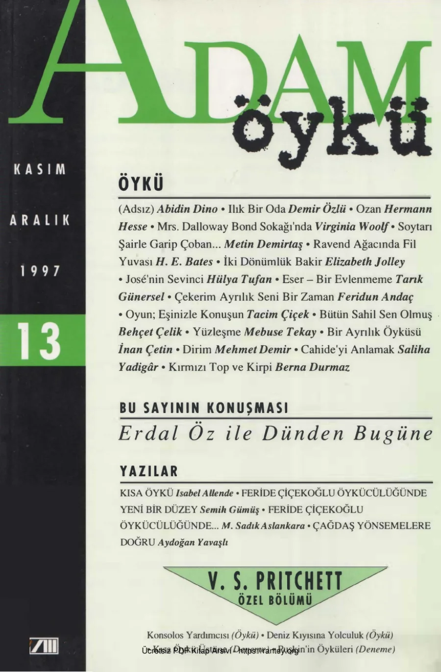 Adam Öykü Sayı 13 Kasım Aralık 1997 kapak görseli