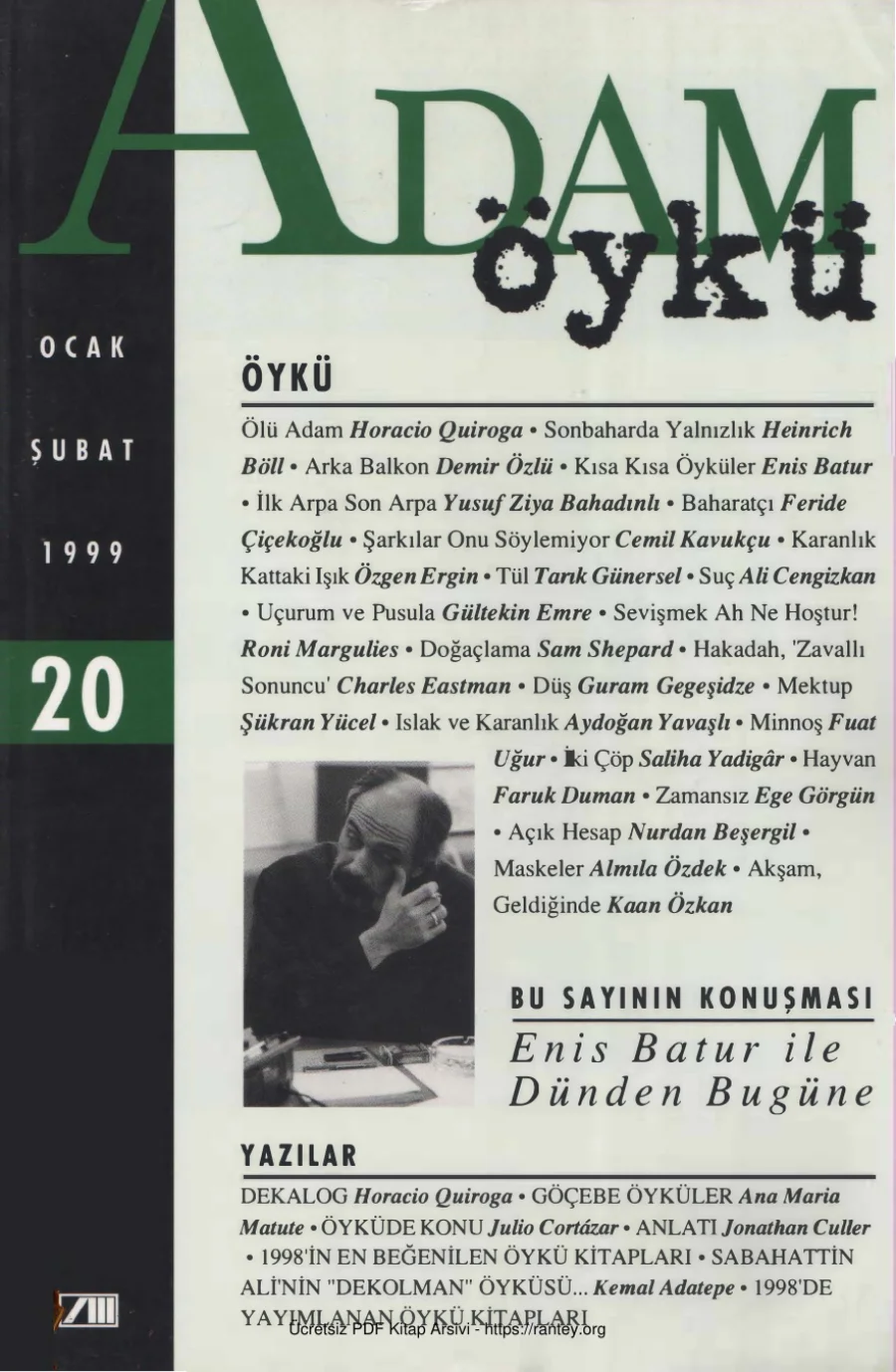 Adam Öykü Sayı 20 Ocak Şubat 1999 kapak görseli