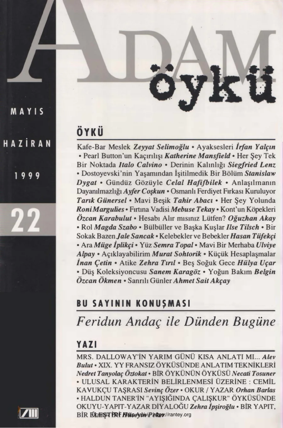 Adam Öykü Sayı 22 Mayıs Haziran 1999 kapak görseli