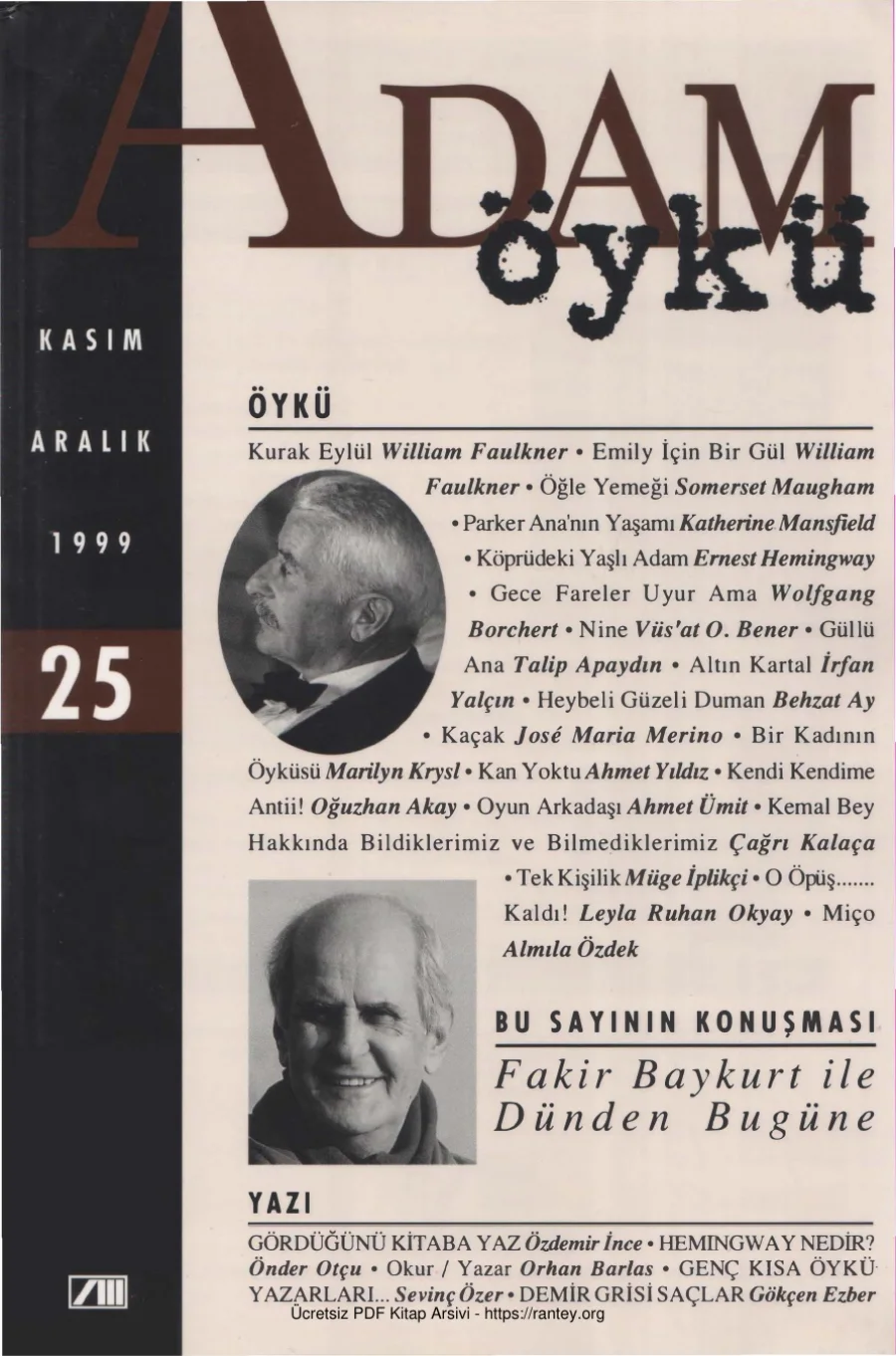 Adam Öykü Sayı 25 Kasım Aralık 1999 kapak görseli