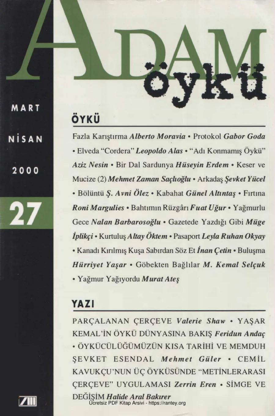 Adam Öykü Sayı 27 Mart Nisan 2000 kapak görseli