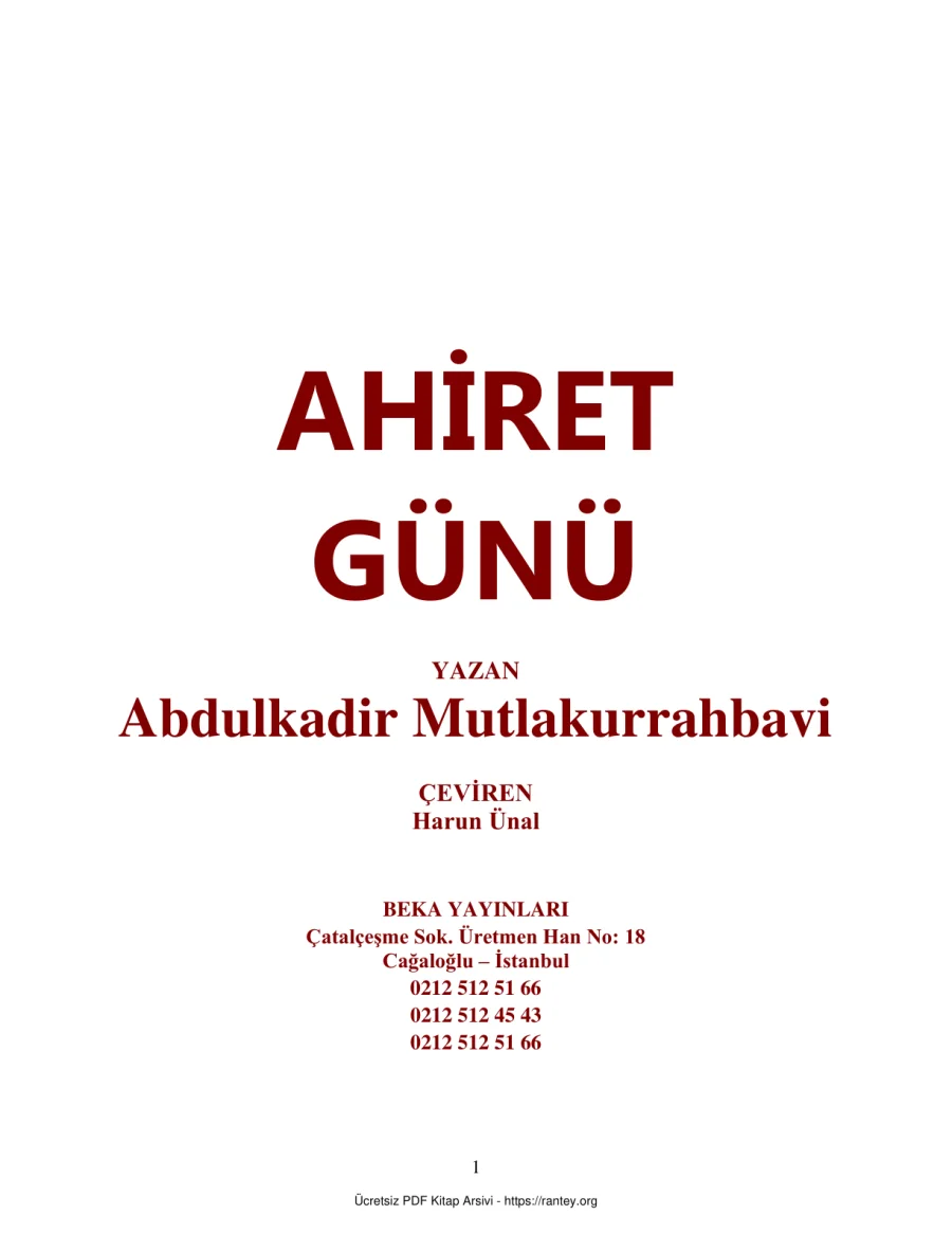 AHİRET GÜNÜ Abdulkadir Mutlakurravi Ebu Abdulmumin Tekin Mıhçı kapak görseli