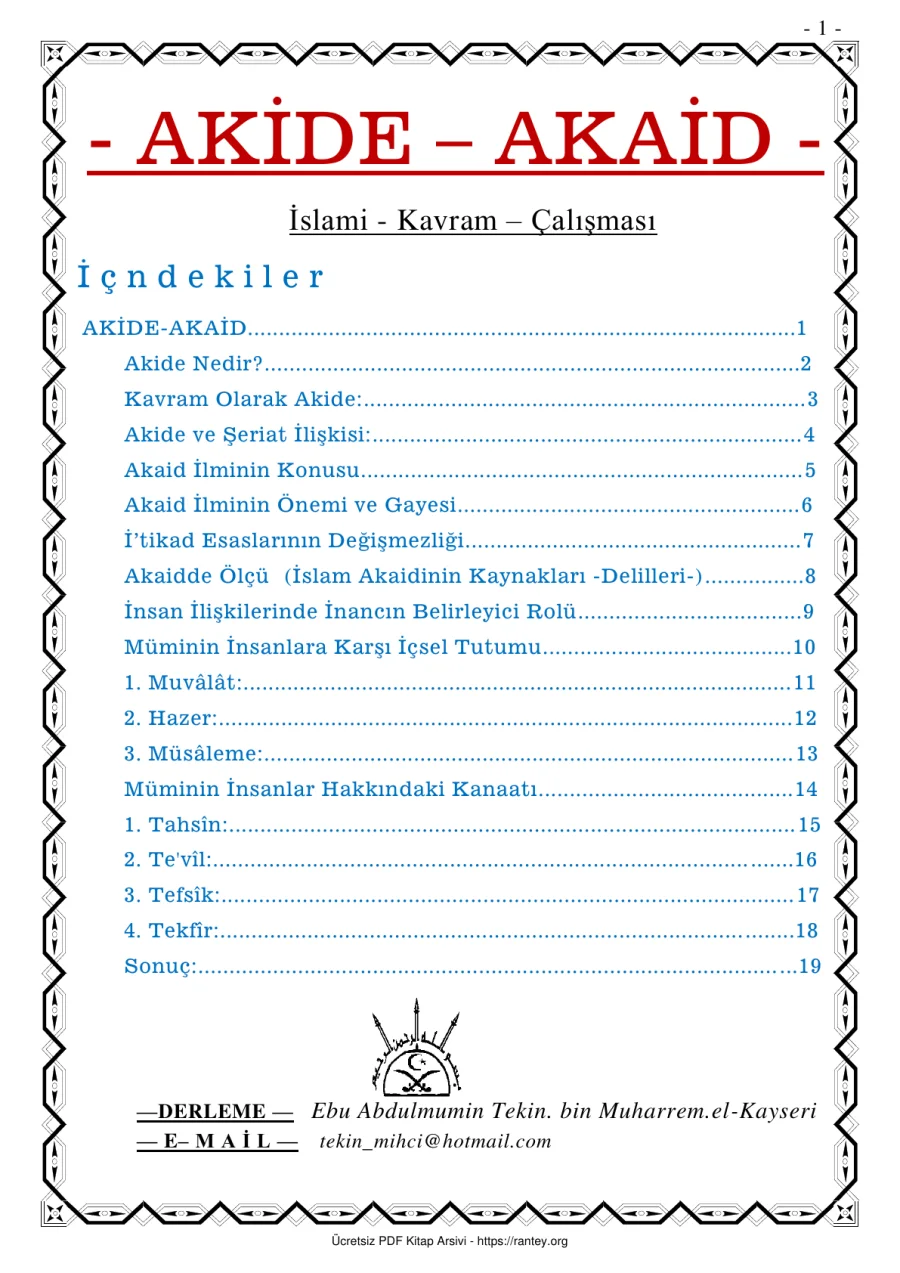 AKİDE AKAİD KAVRAM ÇALIŞMASI Ebu Abdulmumin Tekin Mıhçı kapak görseli