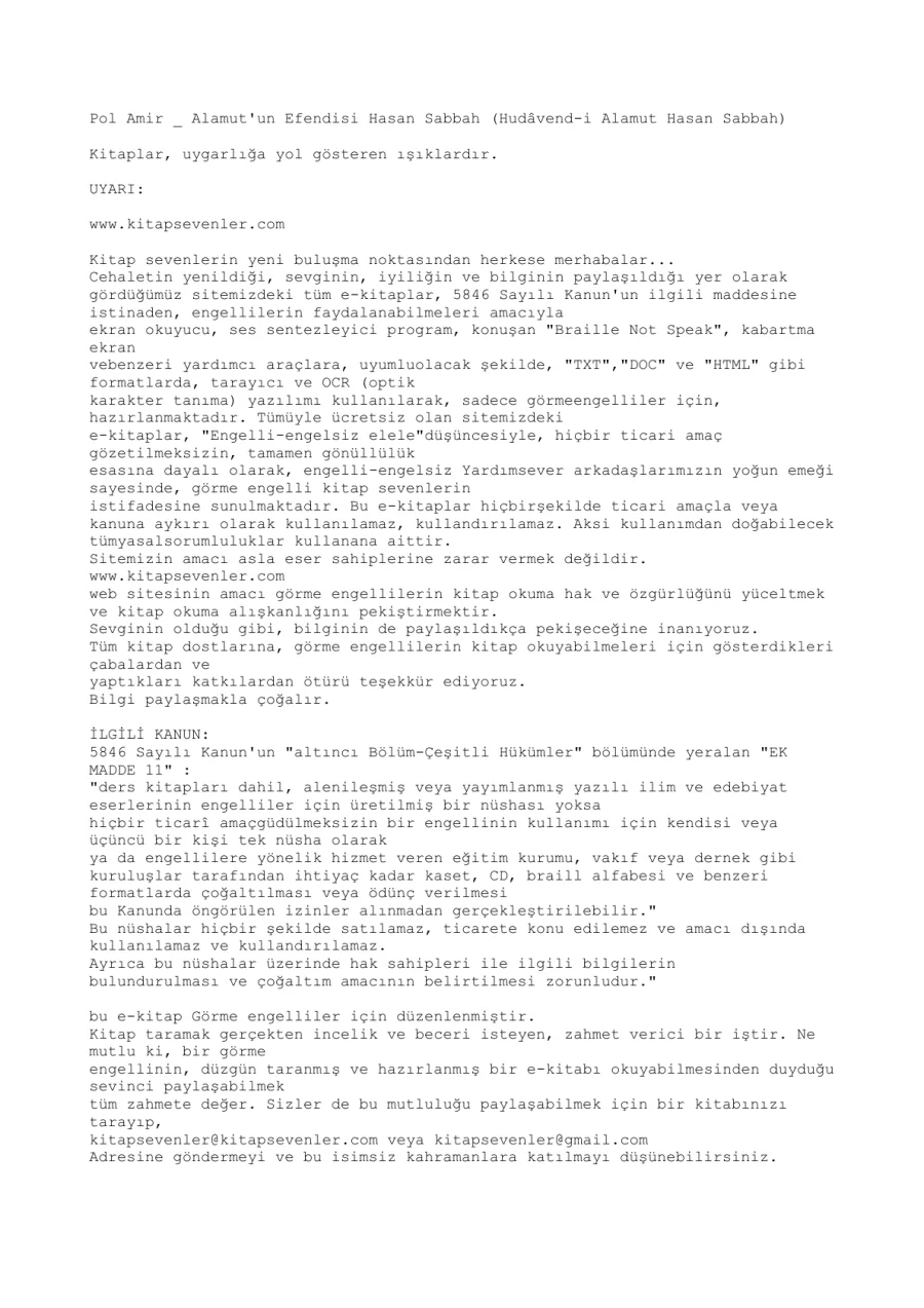Alamut'un Efendisi Hasan Sabbah PDF kapak görseli