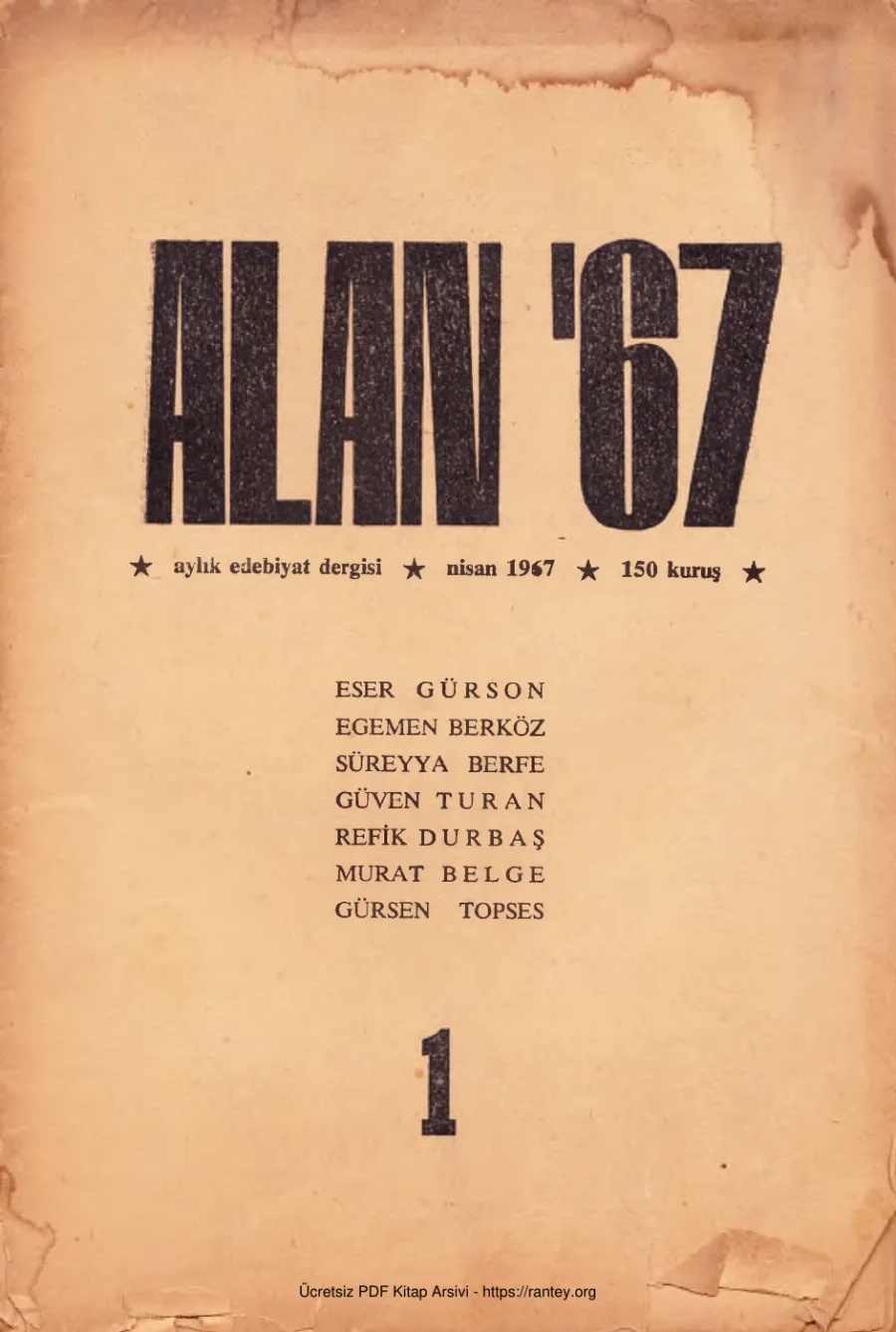 Alan 67 Sayı 1 Nisan 1967 kapak görseli