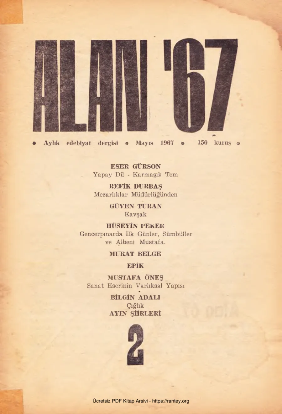 Alan 67 Sayı 2 Mayıs 1967 kapak görseli