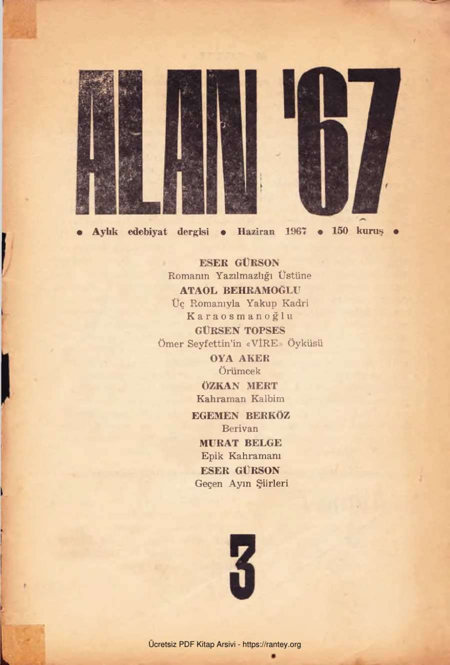 Alan 67 Sayı 3 Haziran 1967 kapak görseli