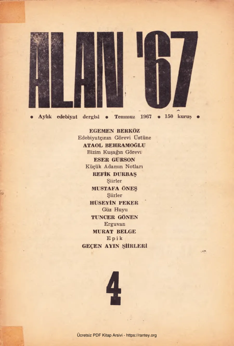 Alan 67 Sayı 4 Temmuz 1967 kapak görseli
