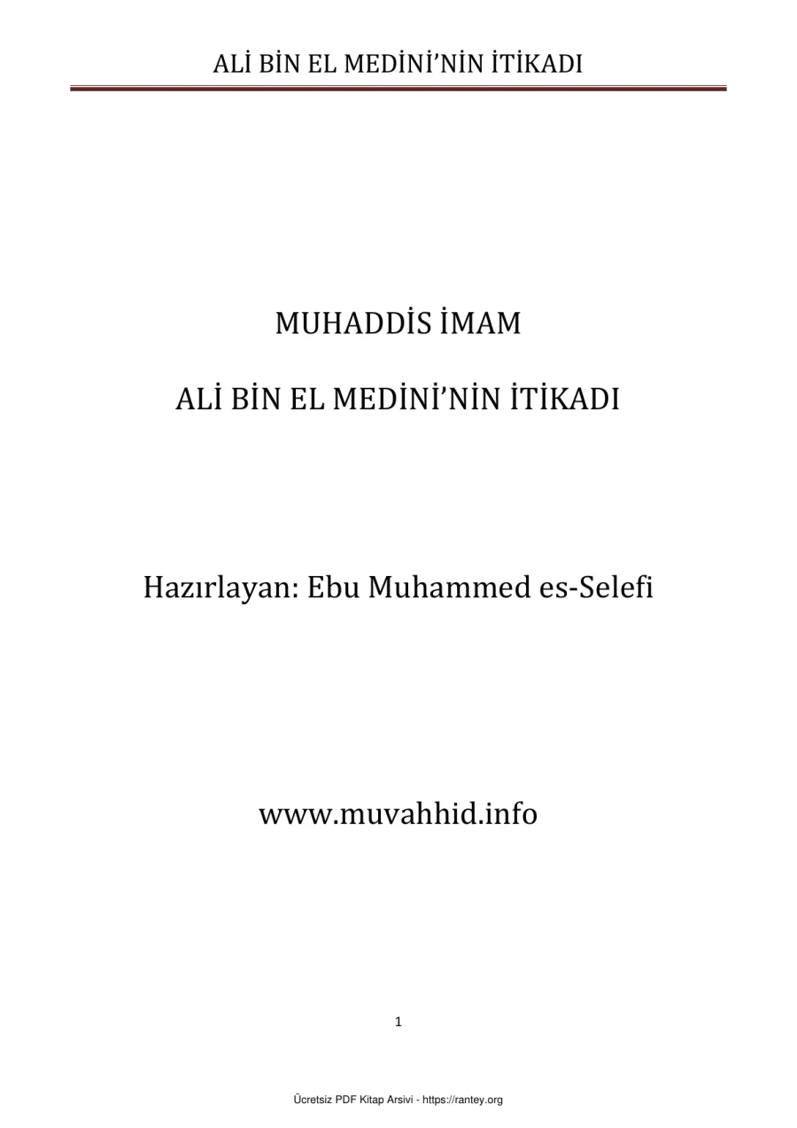 ALİ BİN EL MEDİNİNİN İTİKADI Ebu Abdulmumin Tekin Mıhçı kapak görseli