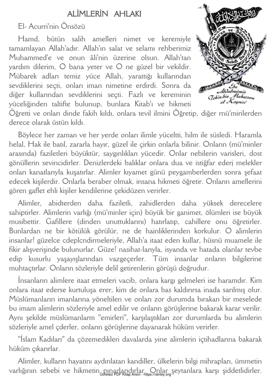 ALİMLERİN AHLAKI El Acurri Ebu Abdulmumin Tekin Mıhçı kapak görseli