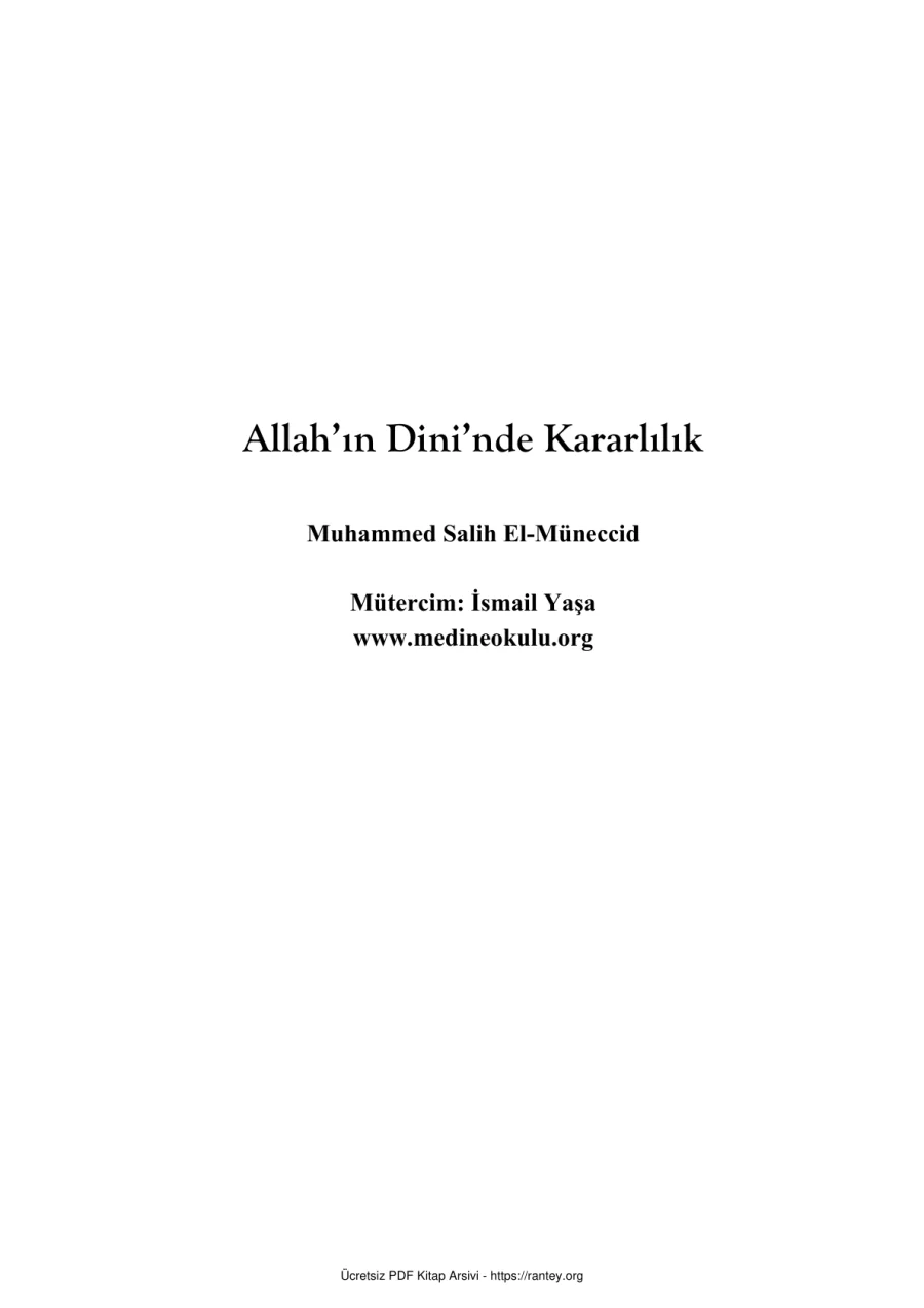 ALLAH IN DİNİNDE KARARLILIK MUHAMMED SALIH EL MUNECCID Ebu Abdulmumin Tekin Mıhçı kapak görseli