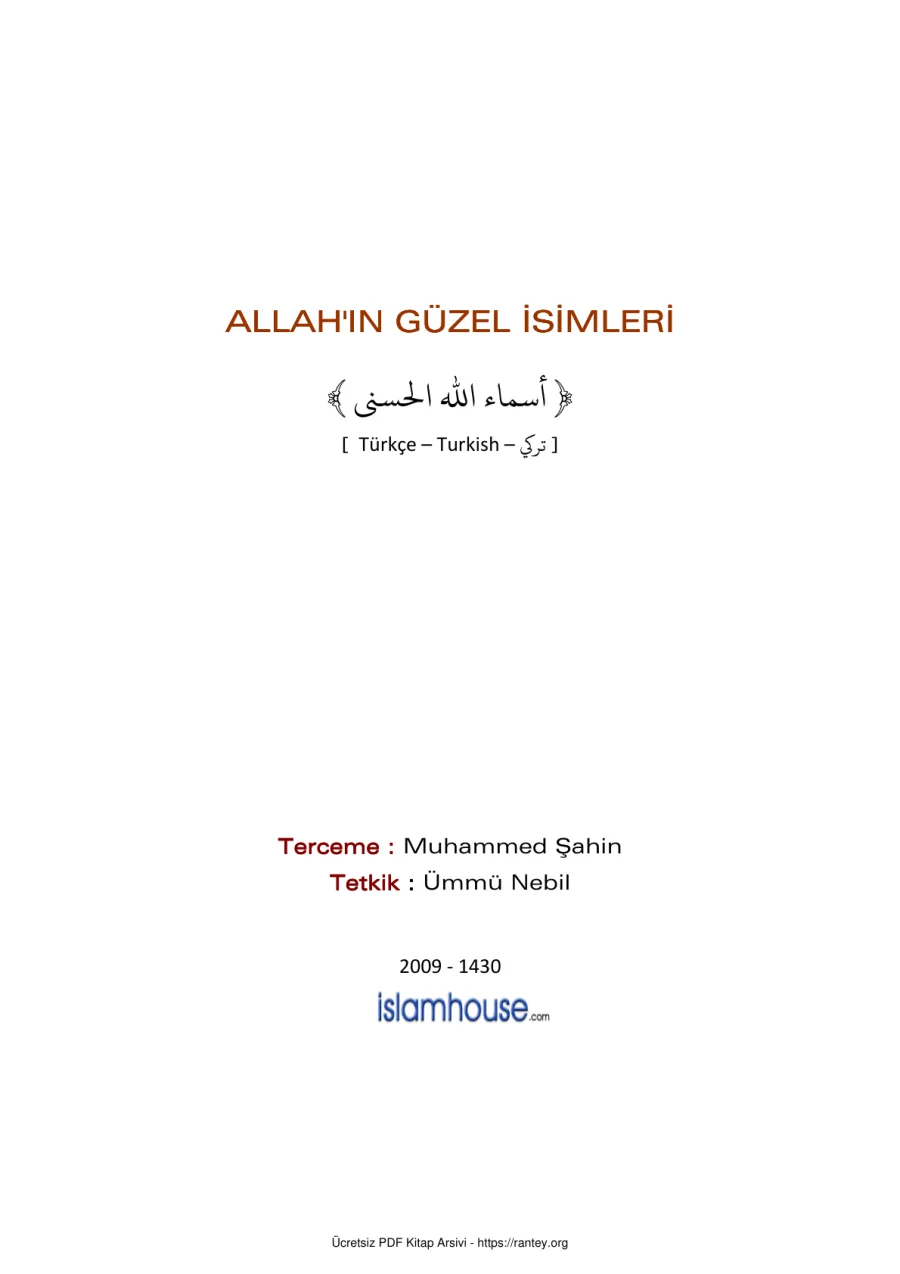 ALLAH IN GÜZEL İSİMLERİ Ebu Abdulmumin Tekin Mıhçı kapak görseli