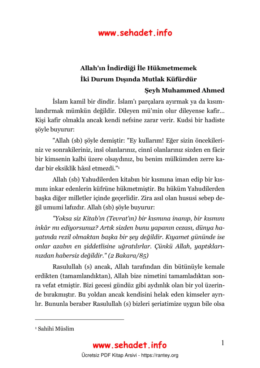 ALLAHIN İNDİRDİKLERİYLE HUKMETMEK Şeyh Muhammed Ahmed Ebu Abdulmumin Tekin Mıhçı kapak görseli