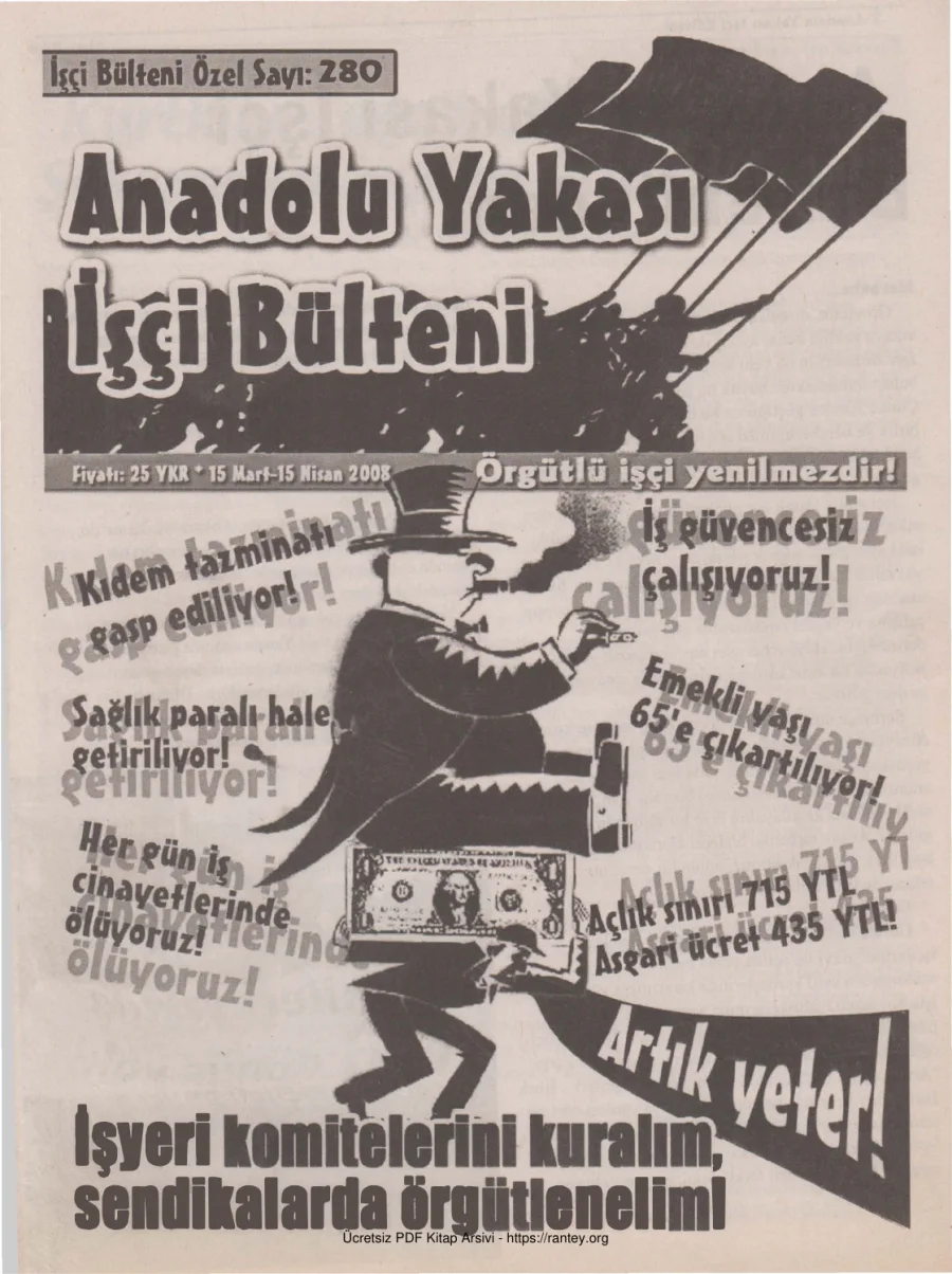 Anadolu Yakası İşçi Bülteni İşçi Bülteni Özel Sayı 280 Mart 2008 kapak görseli