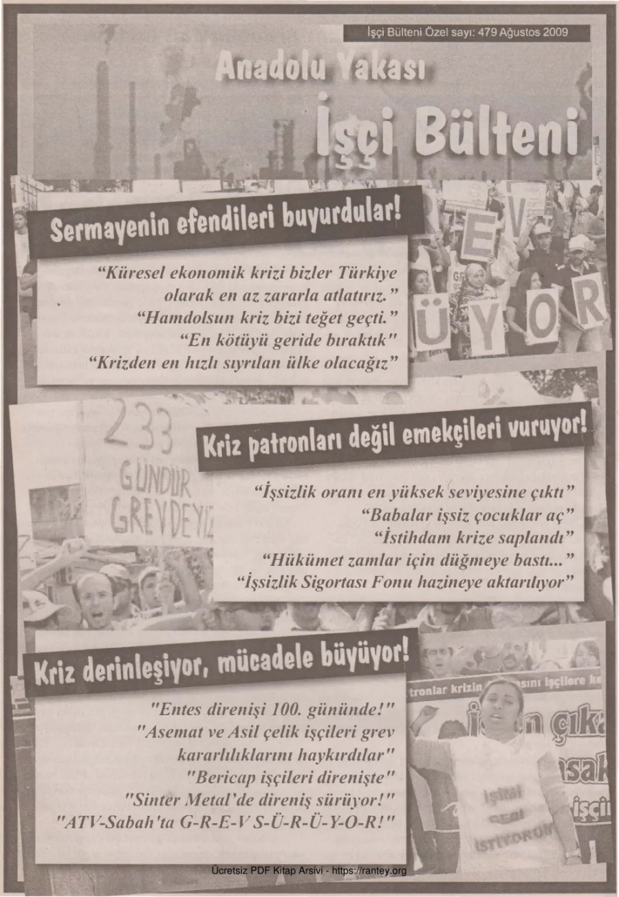 Anadolu Yakası İşçi Bülteni İşçi Bülteni Özel Sayı 479 Ağustos 2009 kapak görseli