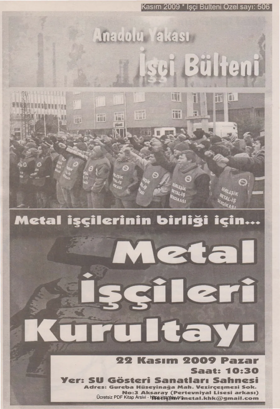 Anadolu Yakası İşçi Bülteni İşçi Bülteni Özel Sayı 506 Kasım 2009 kapak görseli