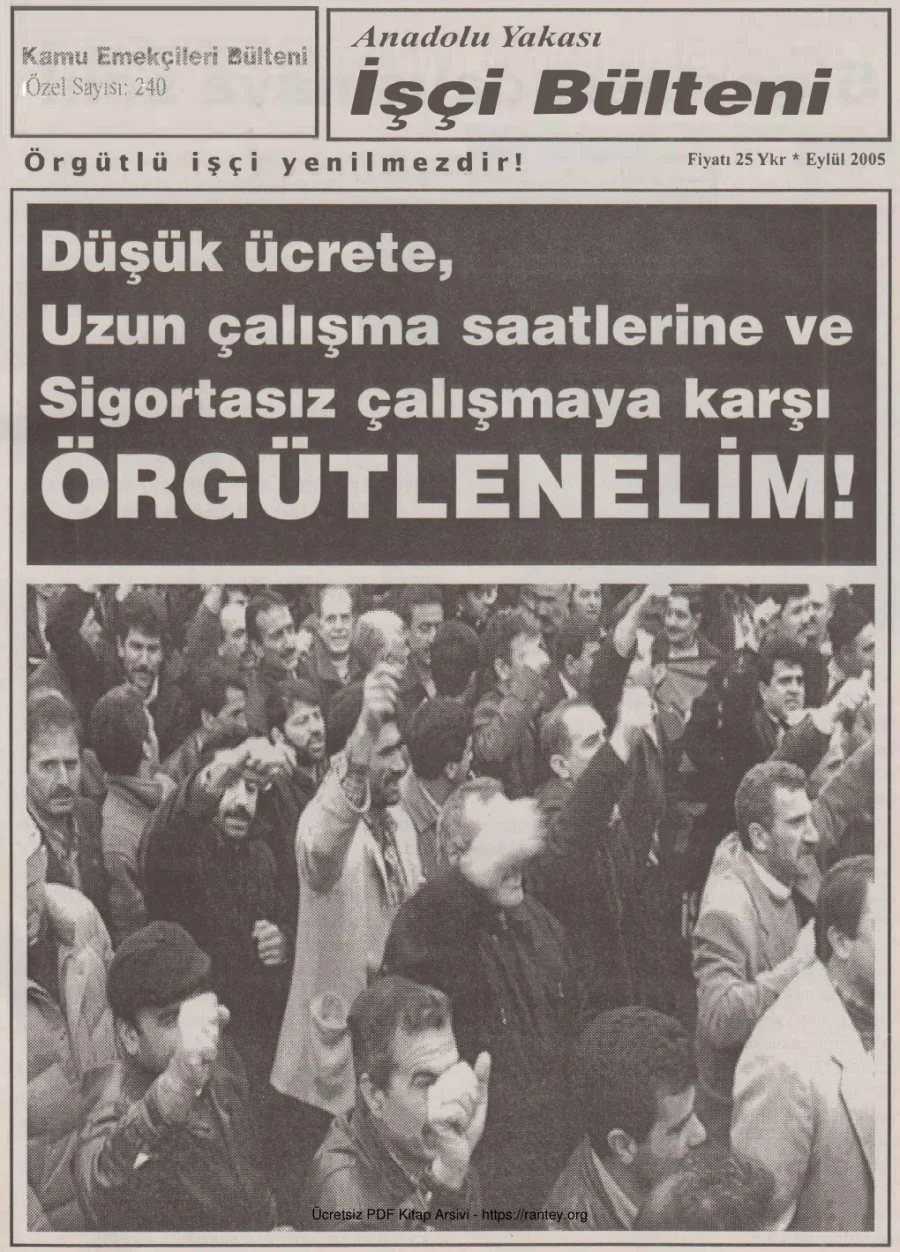 Anadolu Yakası İşçi Bülteni Kamu Emekçileri Bülteni Özel Sayı 240 Eylül 2005 kapak görseli