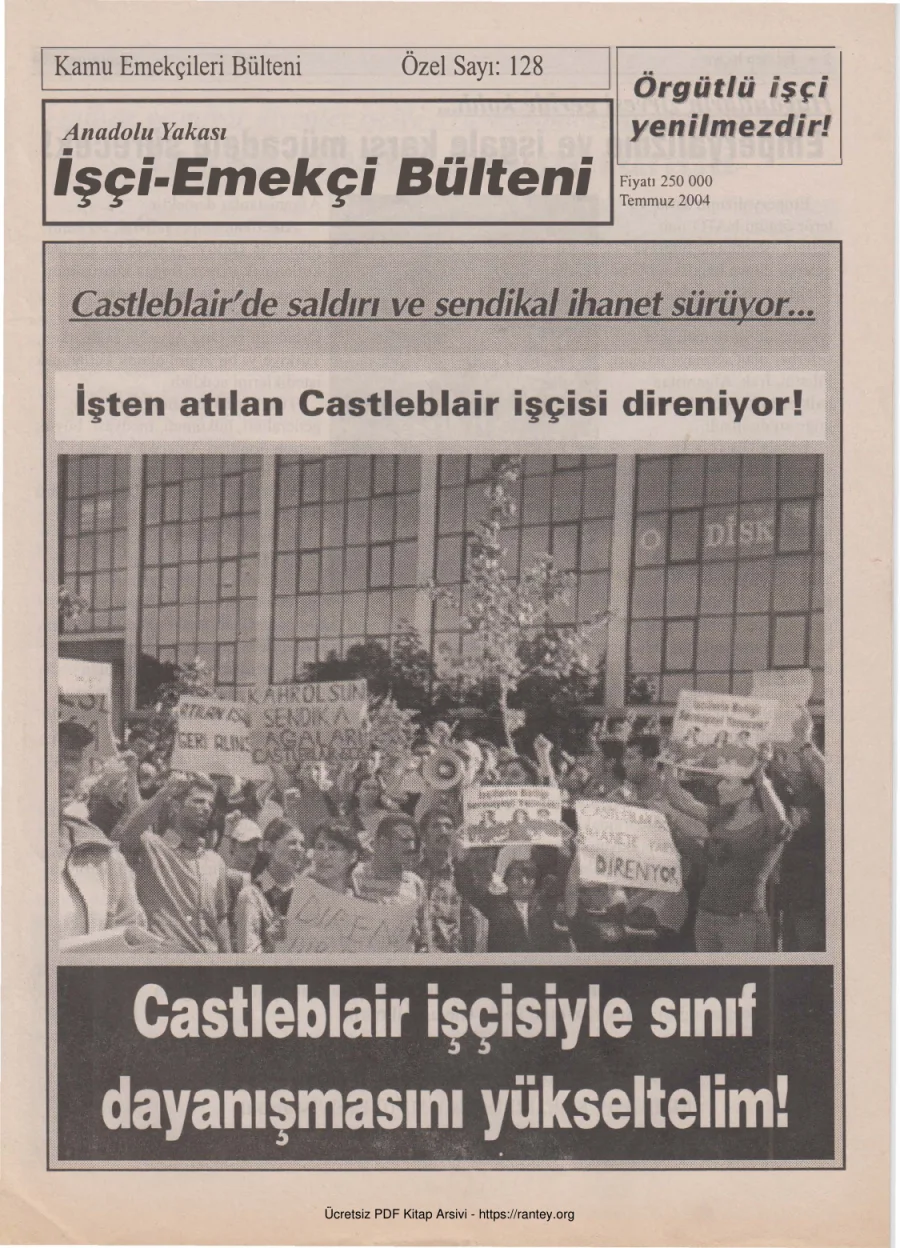Anadolu Yakası İşçi Emekçi Bülteni Kamu Emekçileri Bülteni Özel Sayı 128 Temmuz 2004 kapak görseli