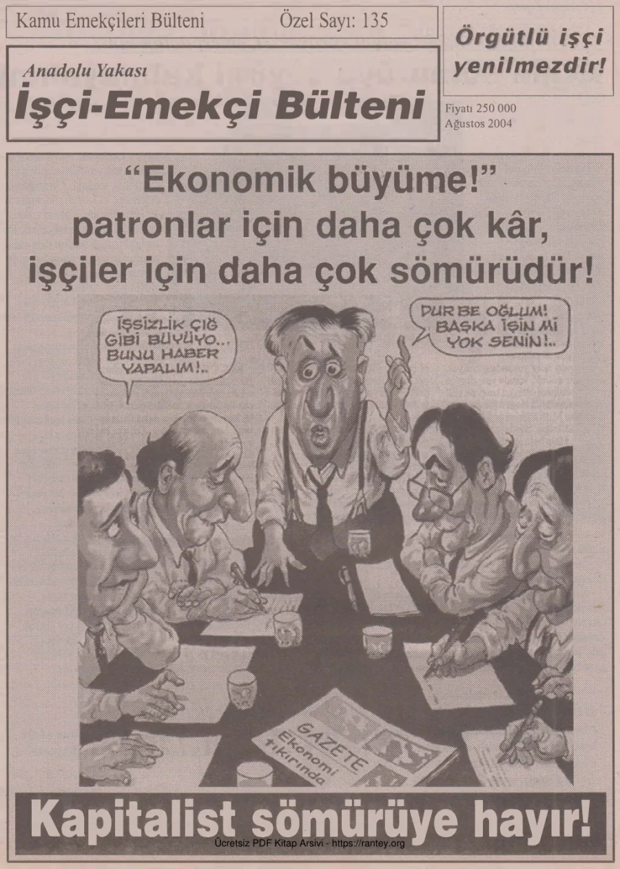 Anadolu Yakası İşçi Emekçi Bülteni Kamu Emekçileri Bülteni Özel Sayı 135 Ağustos 2004 kapak görseli