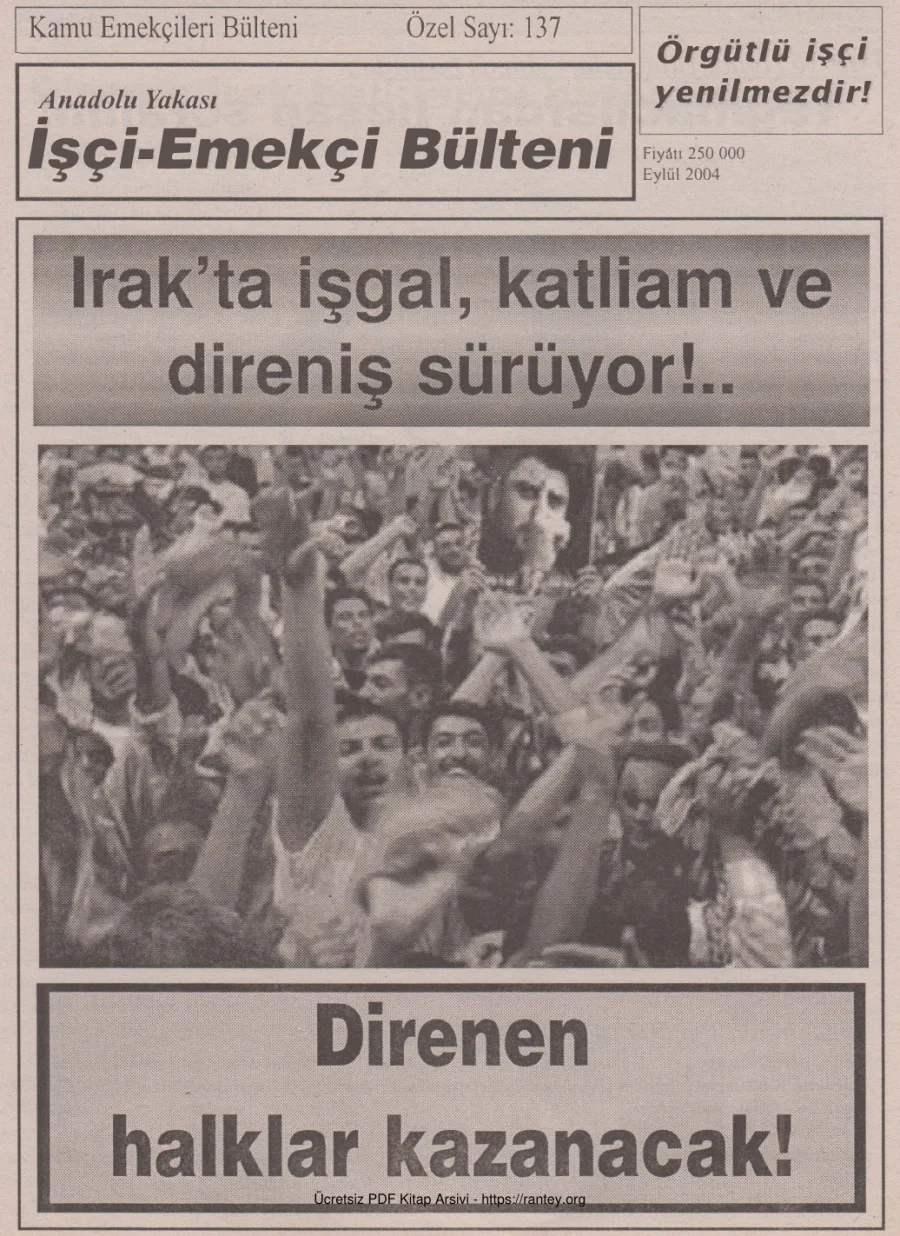 Anadolu Yakası İşçi Emekçi Bülteni Kamu Emekçileri Bülteni Özel Sayı 137 Eylül 2004 kapak görseli