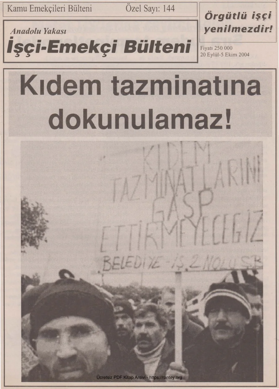 Anadolu Yakası İşçi Emekçi Bülteni Kamu Emekçileri Bülteni Özel Sayı 144 20 Eylül 5 Ekim 2004 kapak görseli