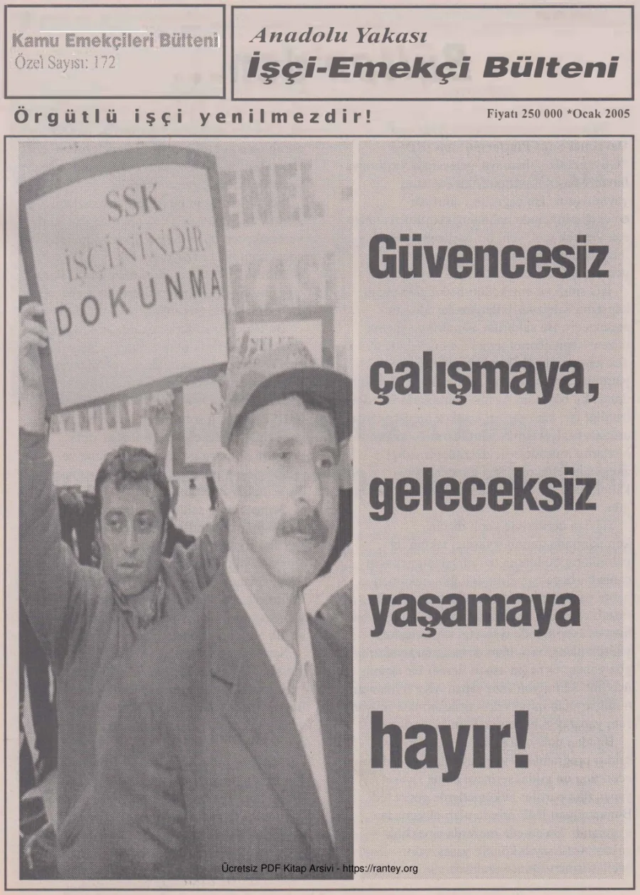 Anadolu Yakası İşçi Emekçi Bülteni Kamu Emekçileri Bülteni Özel Sayı 172 Ocak 2005 kapak görseli