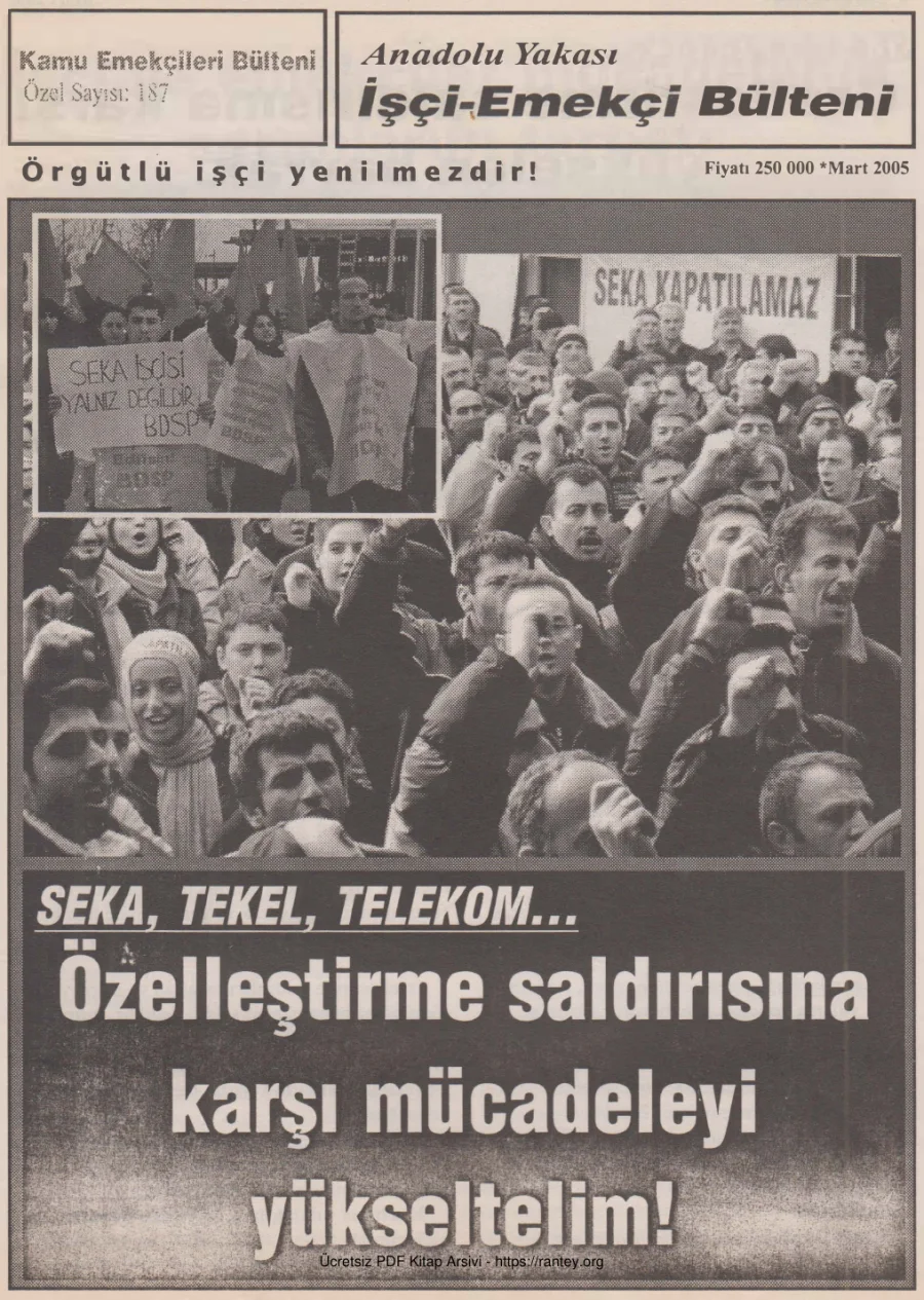 Anadolu Yakası İşçi Emekçi Bülteni Kamu Emekçileri Bülteni Özel Sayı 187 Mart 2005 kapak görseli