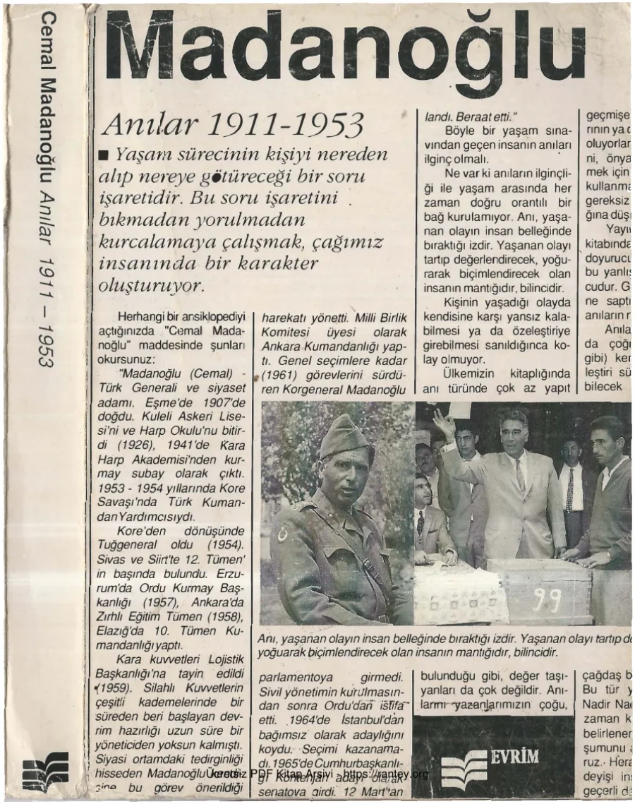 Anılar 1911 1953 kapak görseli