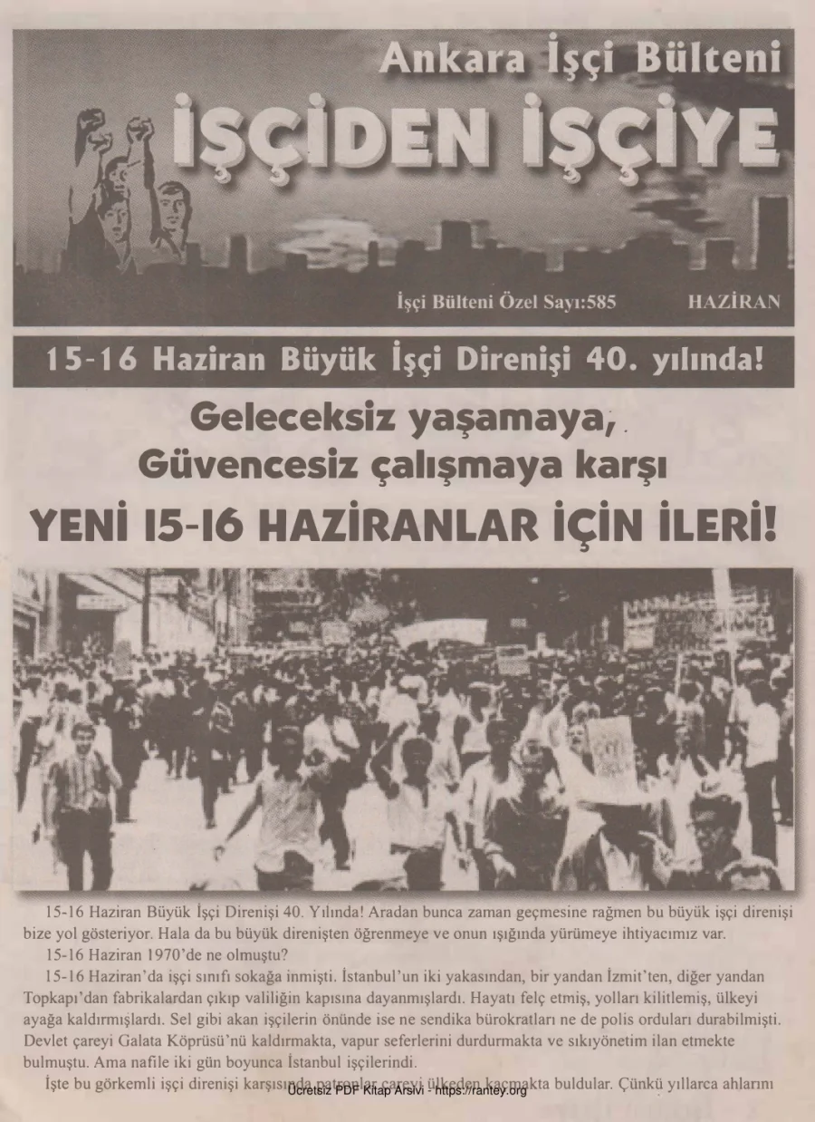 Ankara İşçi Bülteni İşçi Bülteni Özel Sayı 585 Haziran 2010 kapak görseli