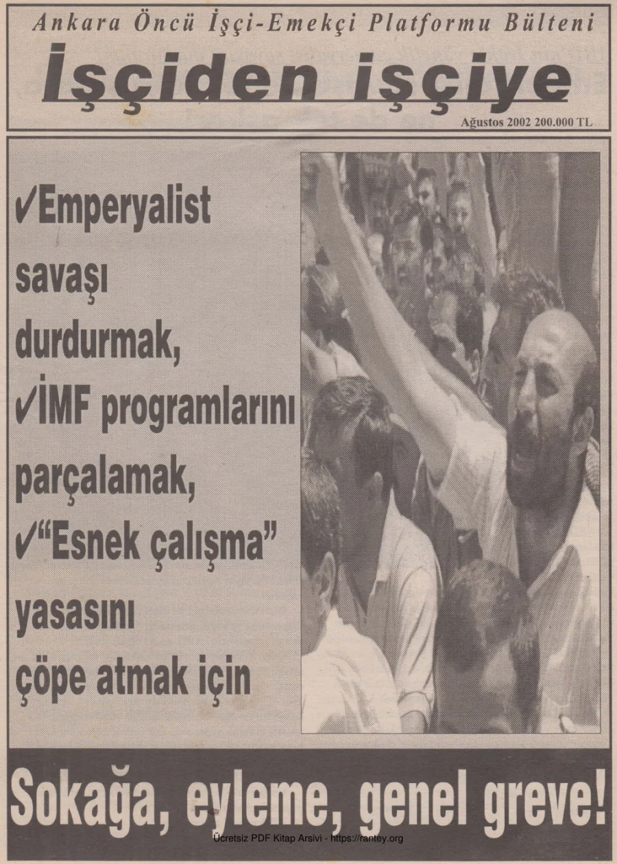 Ankara Öncü İşçi Emekçi Platformu Bülteni Kamu Emekçileri Bülteni Özel Sayı 042 Ağustos 2002 kapak görseli