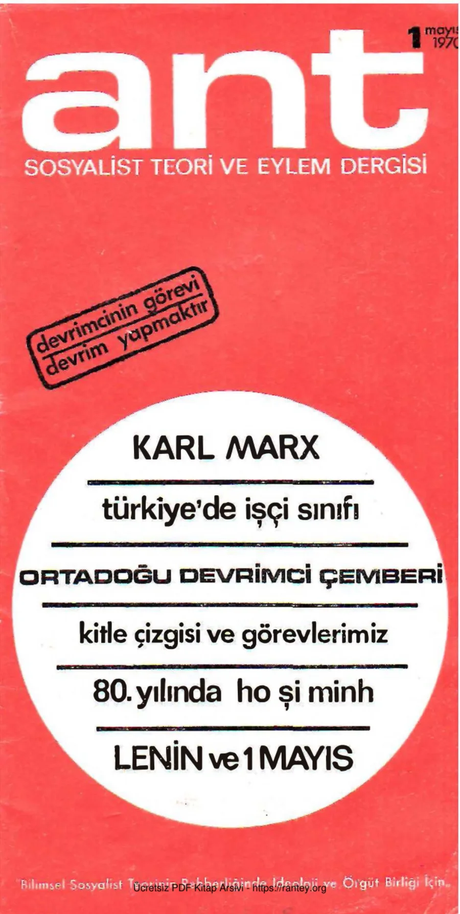 Ant Sosyalist Teori ve Eylem Dergisi Sayı 01 Mayıs 1970 kapak görseli
