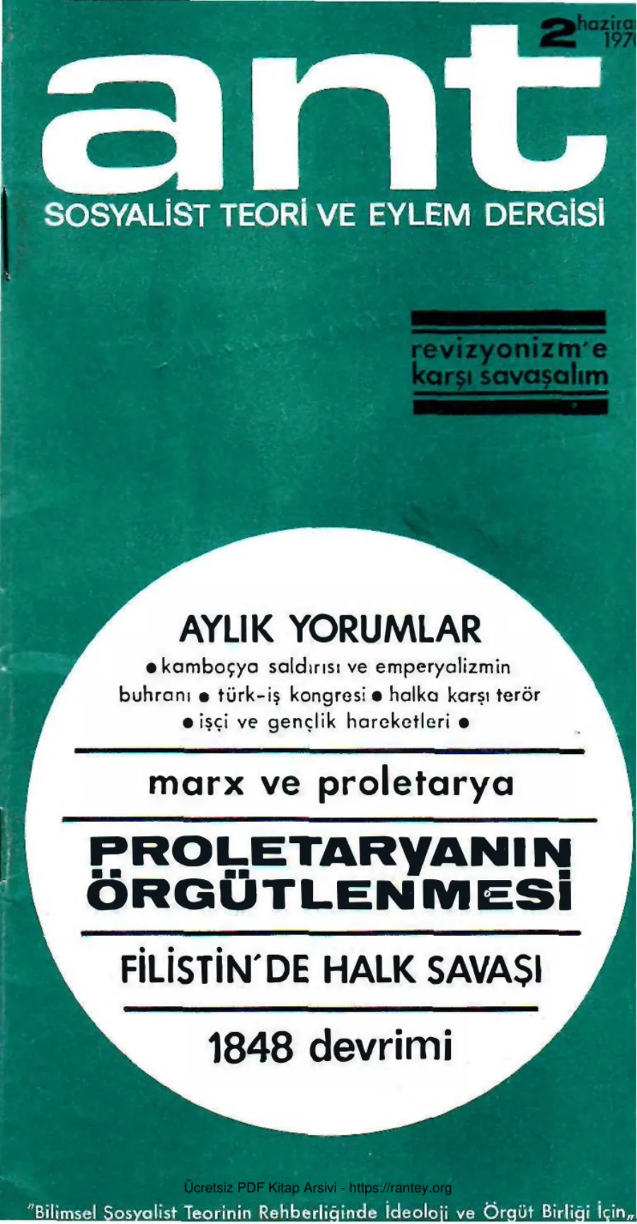 Ant Sosyalist Teori ve Eylem Dergisi Sayı 02 Haziran 1970 kapak görseli