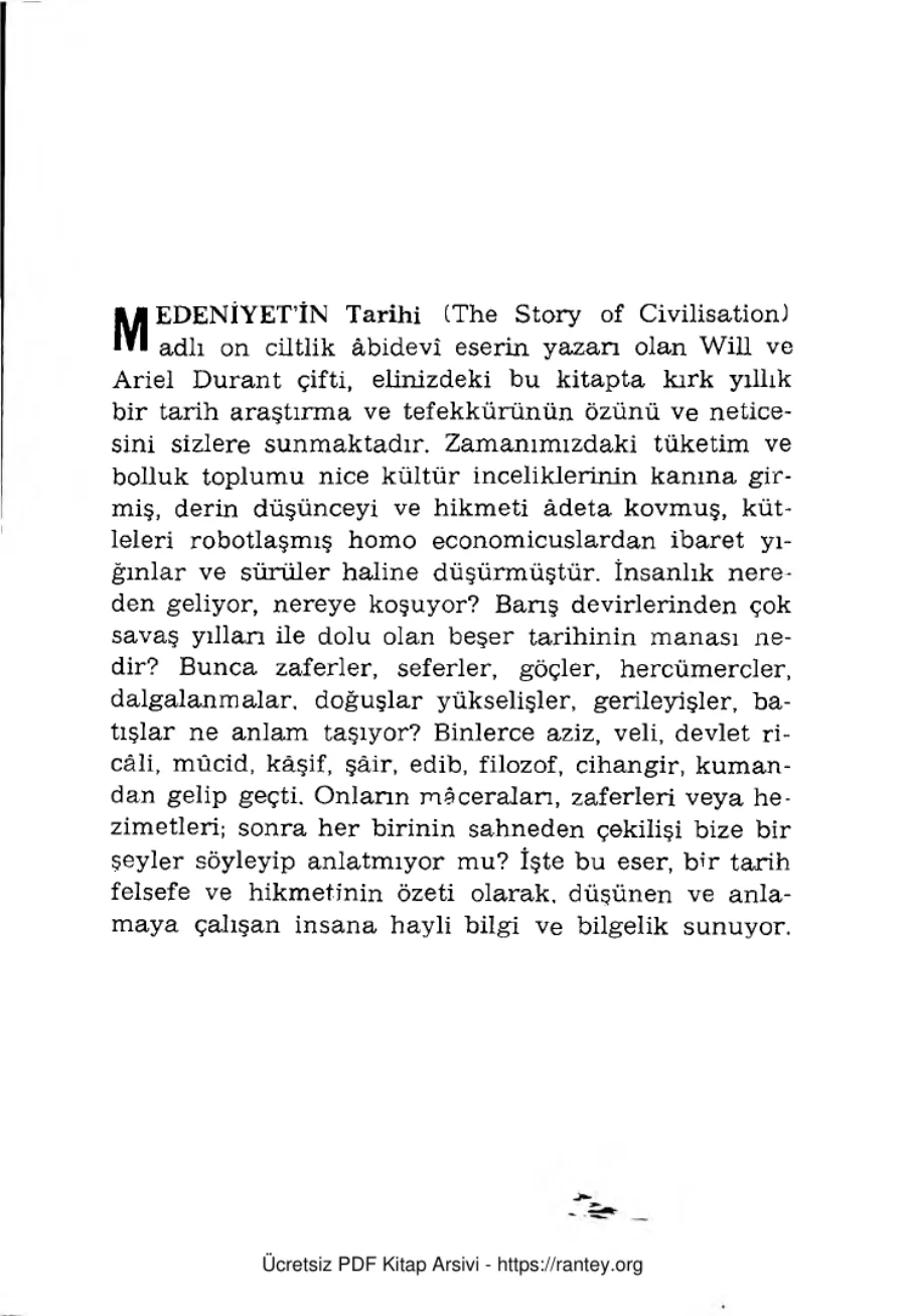 Ariel Durant Tarihten Alinacak Dersler kapak görseli