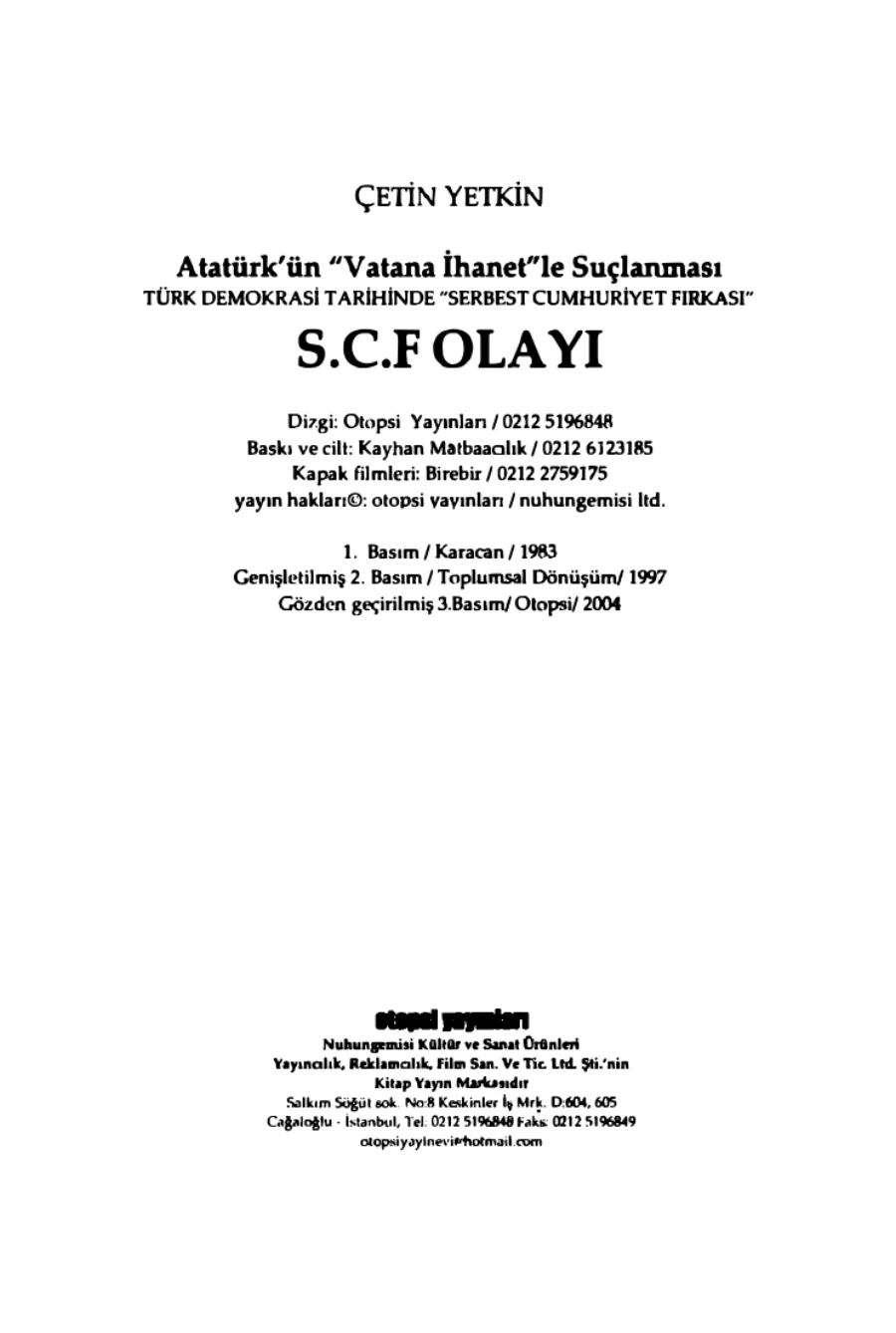 Atatürk ün Vatana İhanetle Suçlandığı SCF Olayı Otopsi Yayınları kapak görseli