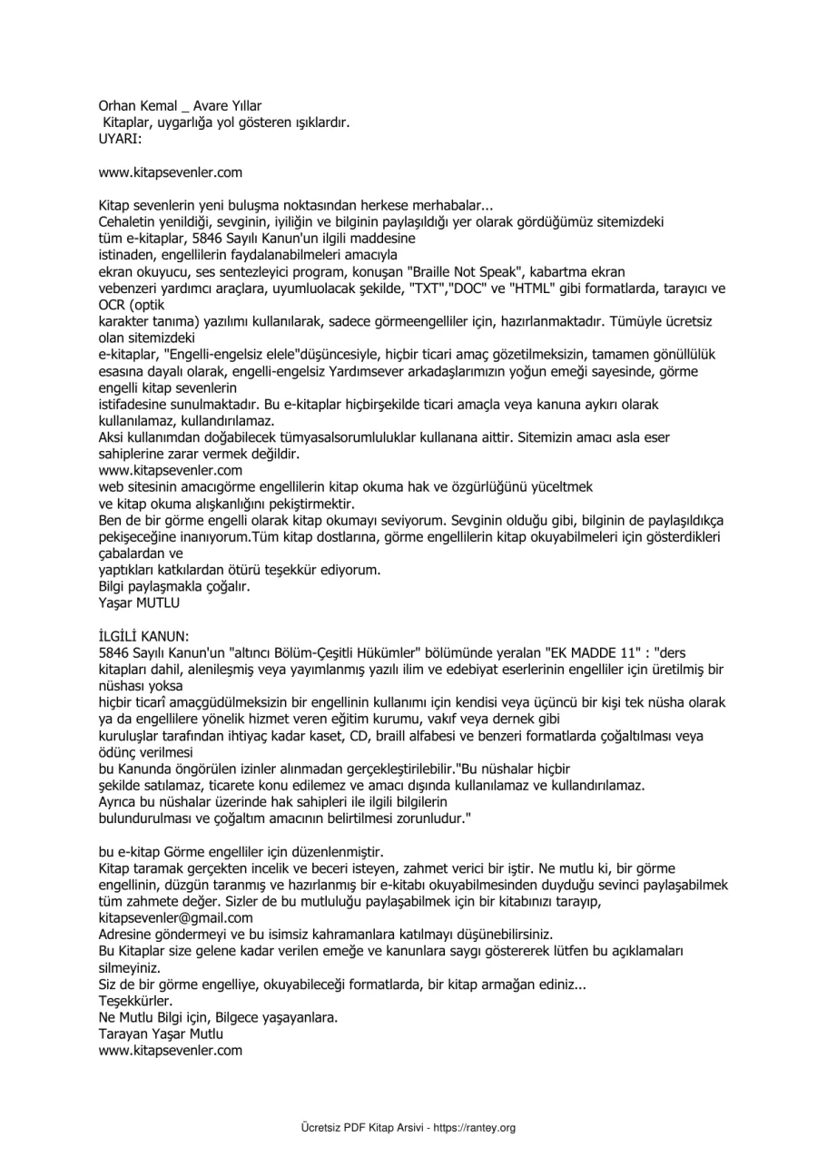 Avare Yıllar kapak görseli
