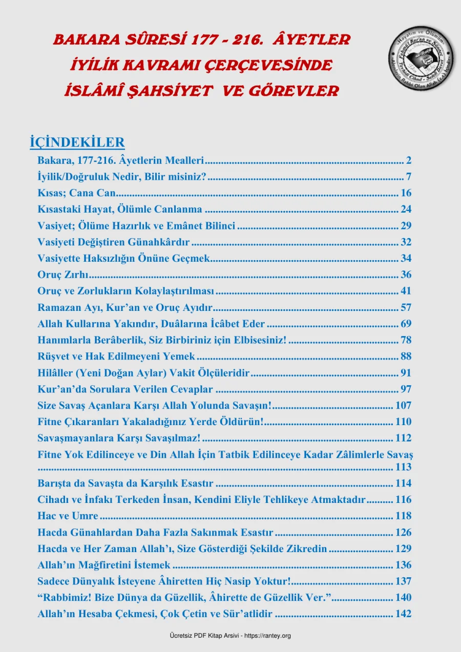 BAKARA SRESİ 177 216 YETLERİN TEFSİR VE KONULARI Ebu Abdulmumin Tekin Mıhçı kapak görseli