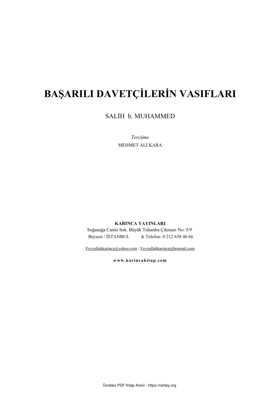 BASARILI DAVETCILERIN VASIFLARI Salih bin Muhammed Ebu Abdulmumin Tekin Mıhçı kapak görseli